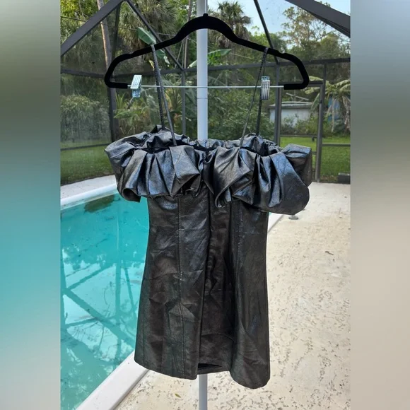NWT Zara Metallic Mini Dress Silver Ruffle Strapless Party Cocktail Clubwear - Picture 5 of 5